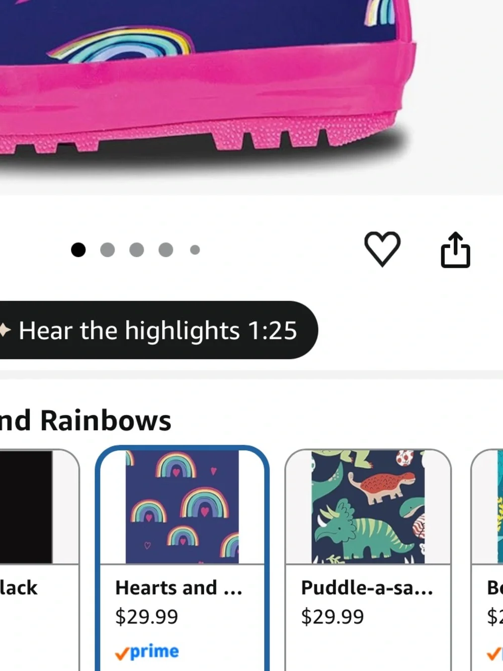 Rainbow Non-Slip Treads Rain Boot with Pink Trim